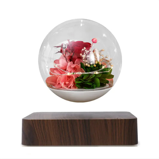 Home Desk Decoration Magnetic Levitation Perpetual Flower Ornament Dark wood grain Red