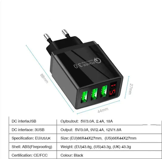 LED Dual USB Charger Black EU