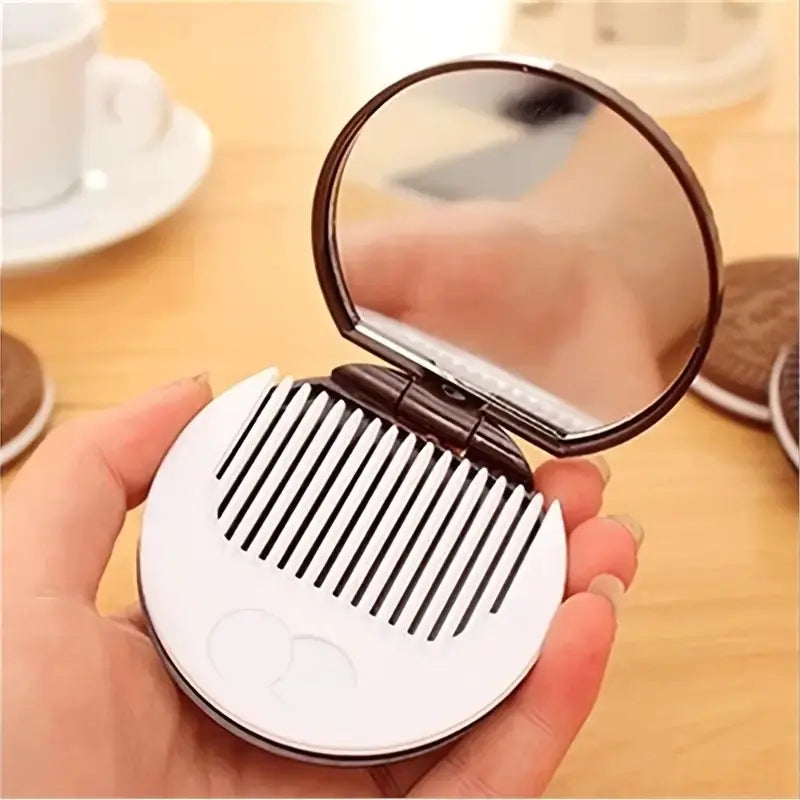 Portable Foldable Round Makeup Mirror with Comb