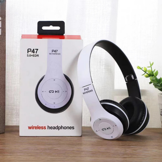 Stereo P47 Bluetooth 5.0 Wireless Headset – Foldable Sports Gaming Headphones with Mic for iPhone, Xiaomi, Android
