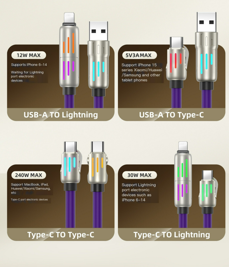 Aptus Praxis 4-in-1 Liquid Silicone Data & Charging Cable - USB-A/C to Lightning/C