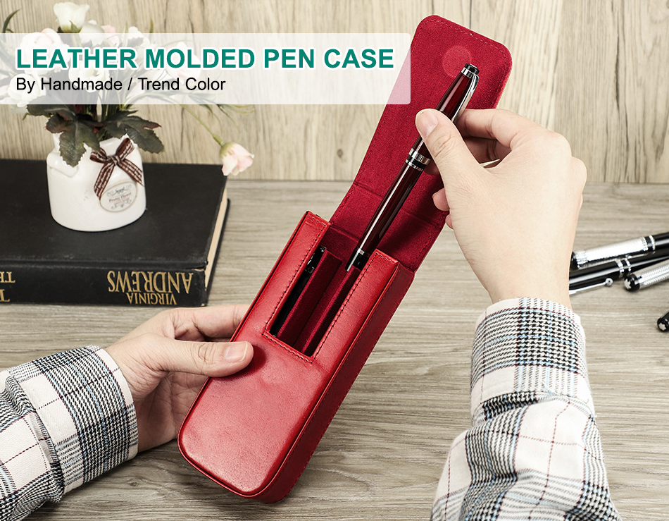 Aptus Praxis Handmade Leather 3-Pen Display Case with Magnetic Drawer