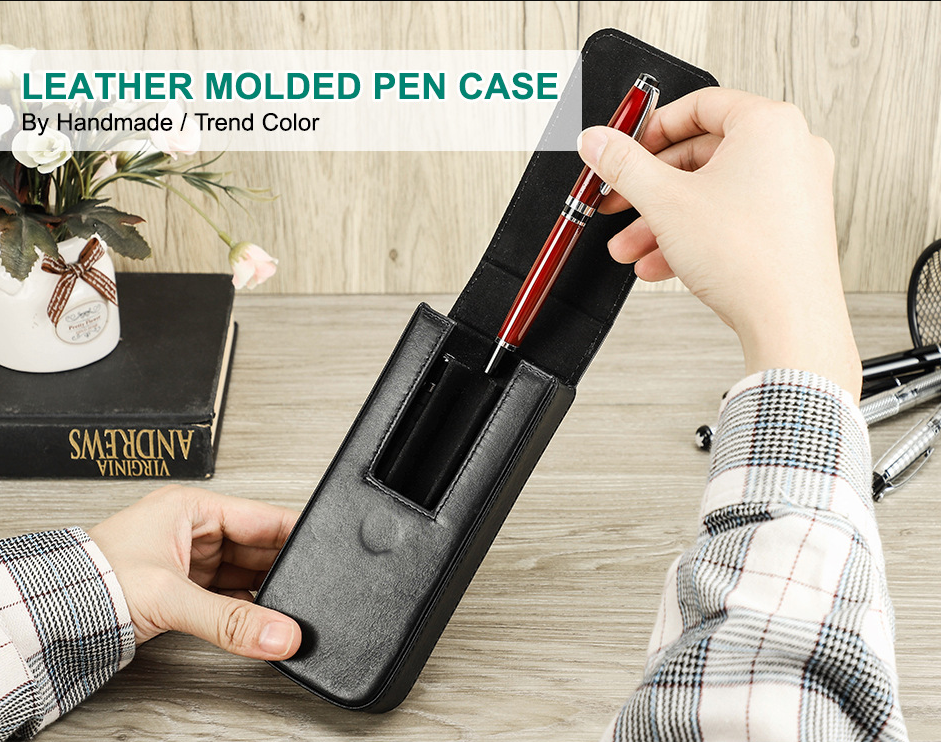 Aptus Praxis Handmade Leather 3-Pen Display Case with Magnetic Drawer