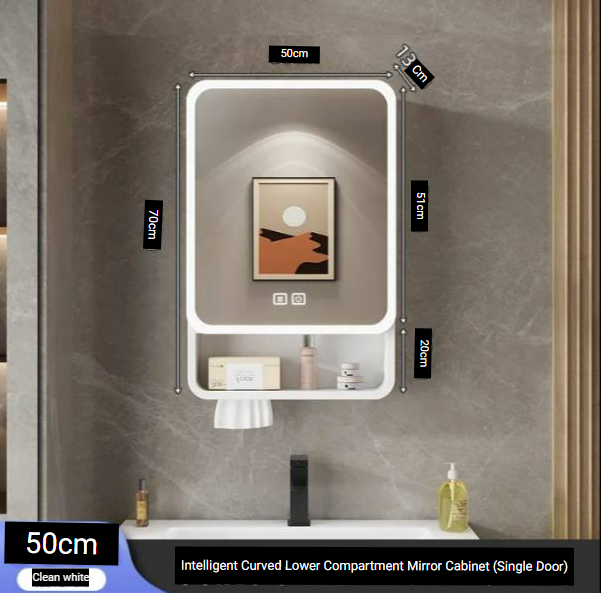Aluminum, Alloy Arc, Smart, Bathroom, Mirror, Cabinet, Wall Mounted Storage, Locker, LED, Light, Bathroom, Furniture, Muebles, Para Baño FYBC 50CM