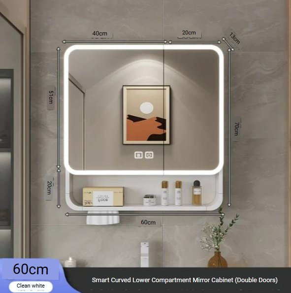 Aluminum, Alloy Arc, Smart, Bathroom, Mirror, Cabinet, Wall Mounted Storage, Locker, LED, Light, Bathroom, Furniture, Muebles, Para Baño FYBC 60CM