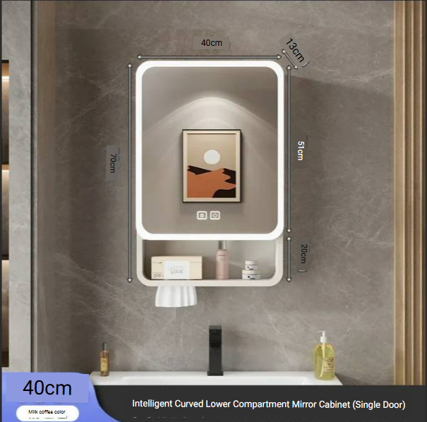 Aluminum, Alloy Arc, Smart, Bathroom, Mirror, Cabinet, Wall Mounted Storage, Locker, LED, Light, Bathroom, Furniture, Muebles, Para Baño FYBC 40CM