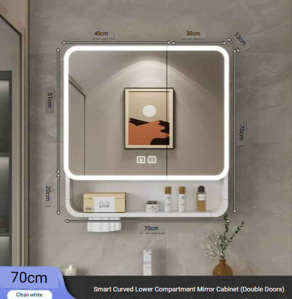 Aluminum, Alloy Arc, Smart, Bathroom, Mirror, Cabinet, Wall Mounted Storage, Locker, LED, Light, Bathroom, Furniture, Muebles, Para Baño FYBC 70CM