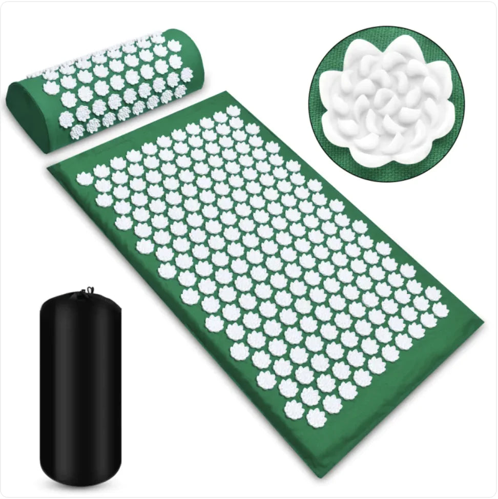Acupressure Massage Mat and Pillow Set Green