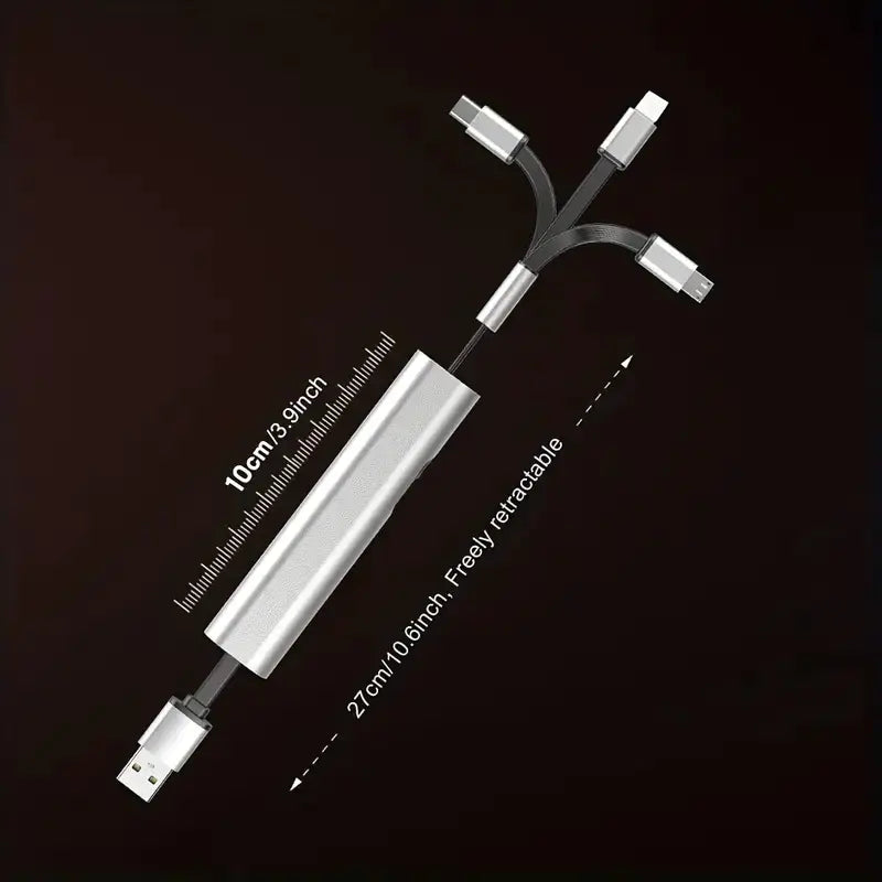 Aptus Praxis Retractable 3-in-1 Charging Cable (USB to Type-C, Lightning & Micro)