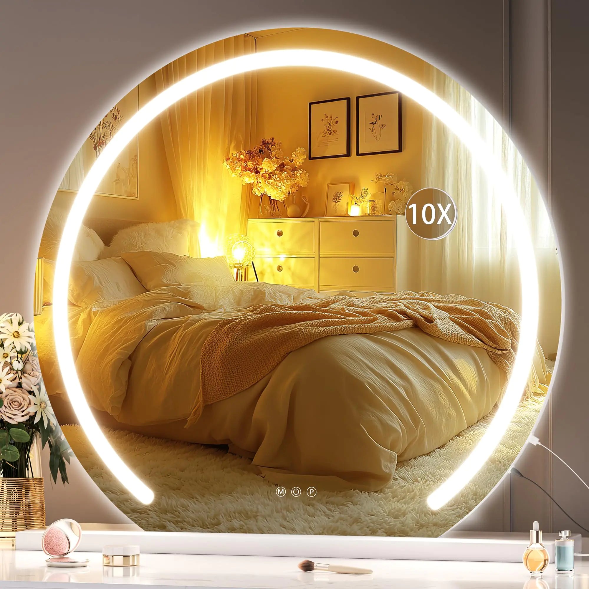 Hasipu Vanity Mirror with Lights 24" x 22" LED Makeup Mirror Lighted Makeup Mirror with Lights Smart Touch Control 3 Colors Dimmable Mirror White White 24"L x 22"W