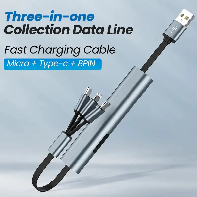 Aptus Praxis Retractable 3-in-1 Charging Cable (USB to Type-C, Lightning & Micro)