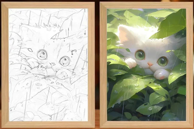Glow LED Pet Paintings Leaf Kitten 17X23CM