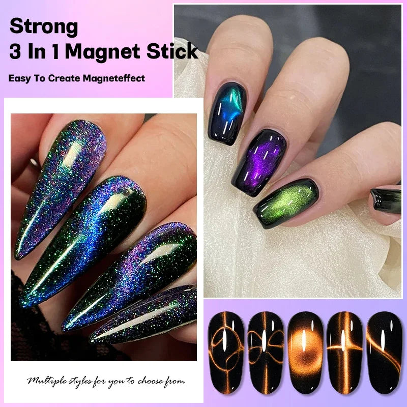 3 In 1 Nail Art Magnetic Stick Multi-Function UV/LED Gel Polish Nail Art Tools for 3D Cat Magnetic Gel Painting Magnet Wand DIY