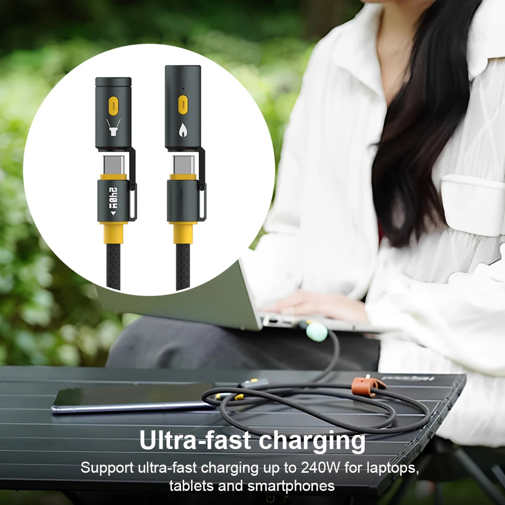 240W Braided USB C Cable with Lighter & LED Lighting Fast Phone Charging Cord for iPhone 16 Pro Max/Pad/Phones/Tablets/Laptop