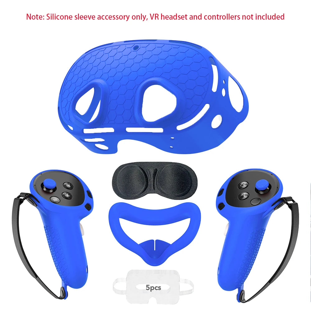 Silicone Protective Cover for Meta Quest 3S Accessories，VR Headset Controller Anti-Scratch Soft Shell Case For Oculus Quest 3S Blue
