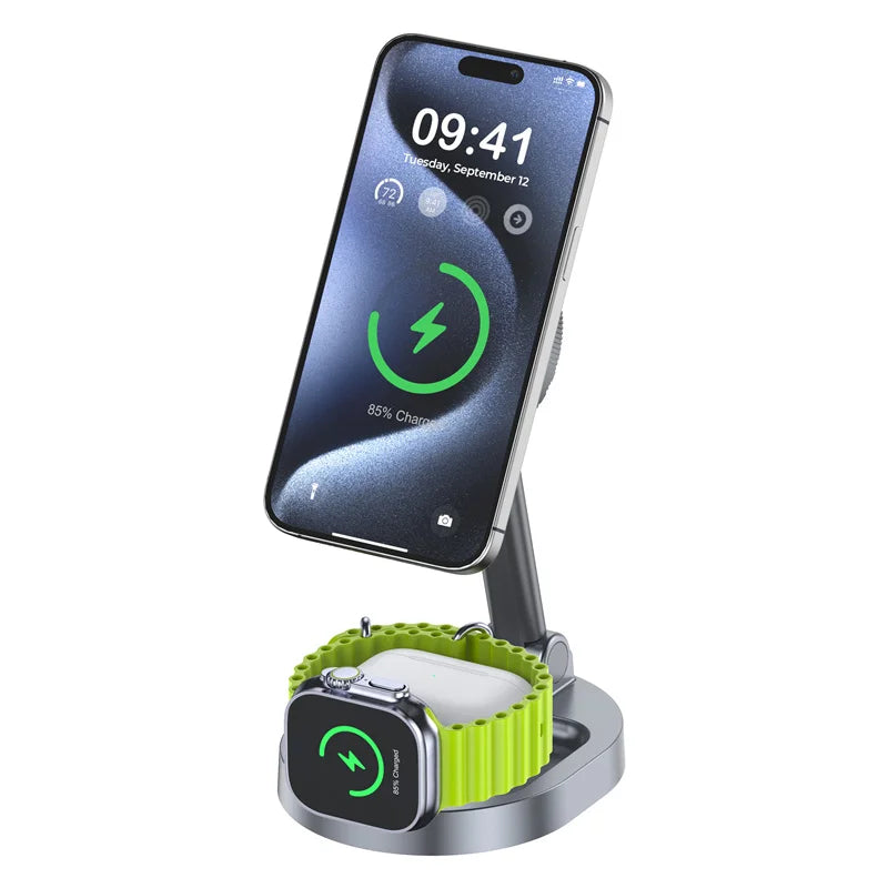 Cooling Fan 3 In 1 Magnetic Wireless Charger Stand for Magsafe iPhone 16 15 14 13 12 Pro Max Mini Fast Charging Station Dock