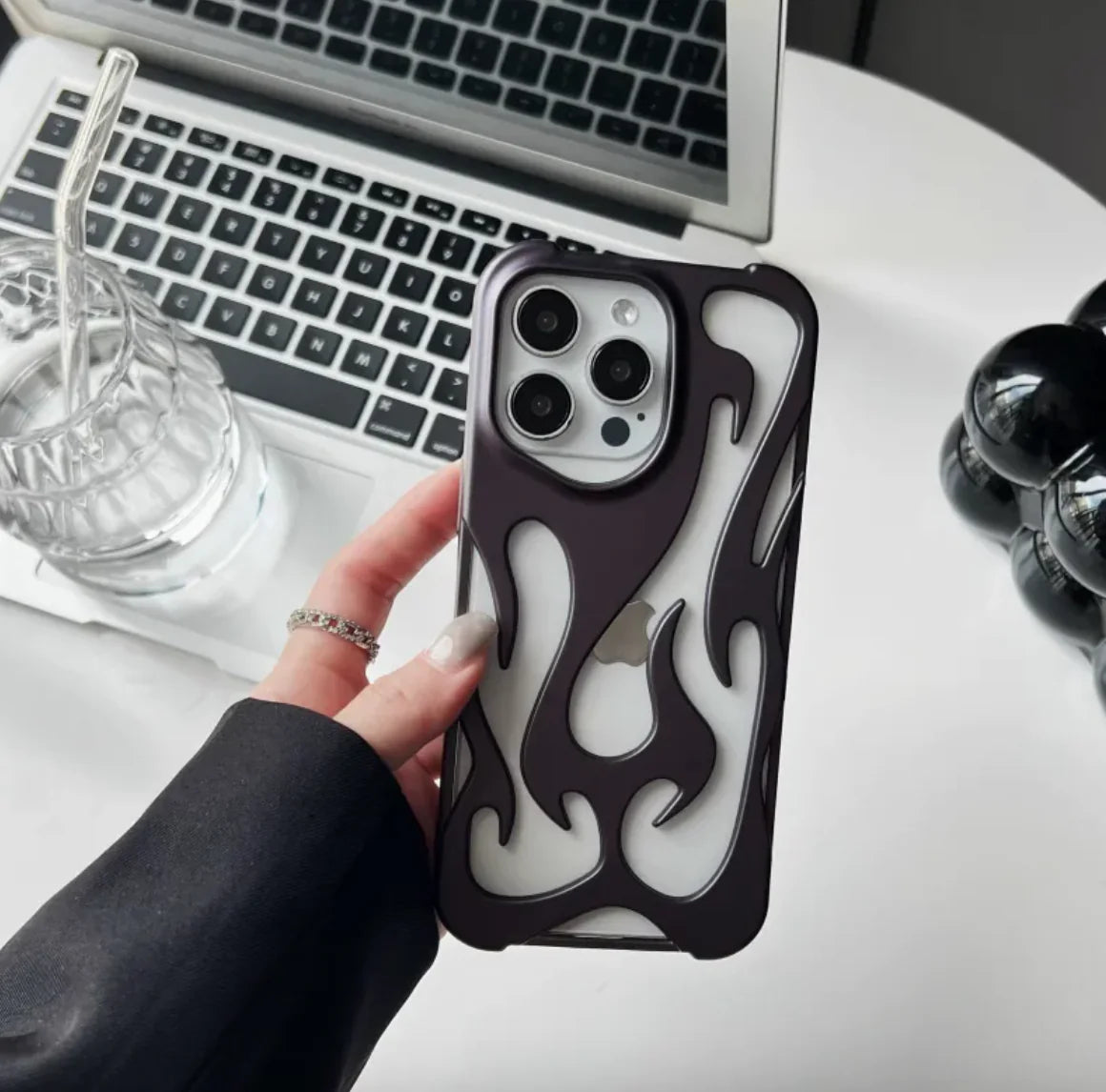 Flame Pattern Electroplated Phone Case Matte Purple 12 13promax 14 15plus