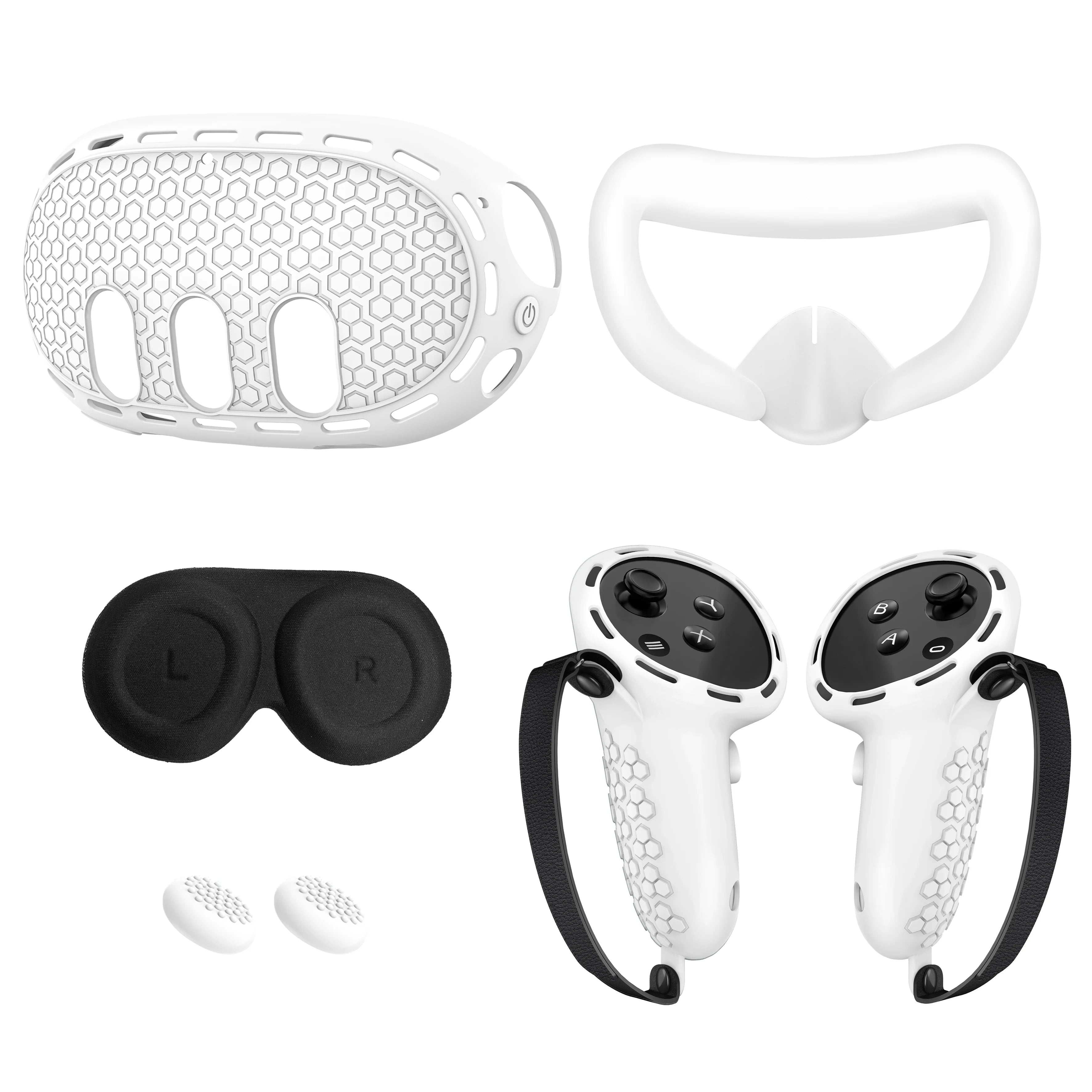 VR Accessories for Meta Quest 3, 4 in 1 Silicone Protective Case Set for Quest 3,Controller Grip Cover,VR Shell Cover,Face Cover WHITE