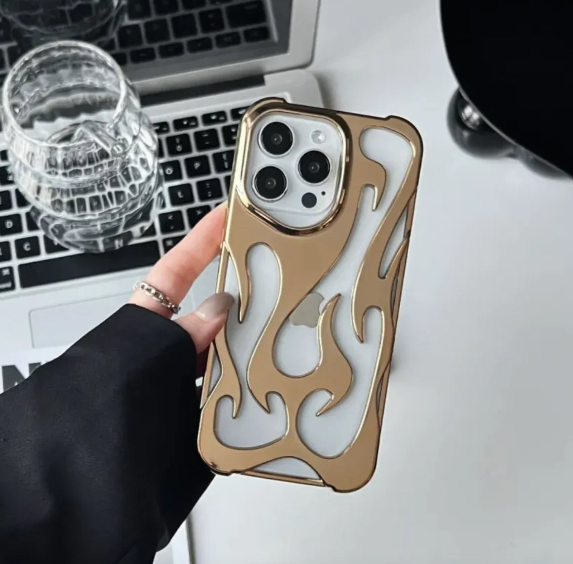 Flame Pattern Electroplated Phone Case Gold Plating 12 12pro