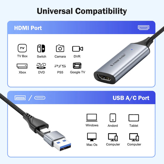 Video Capture Card USB2.0 HDMI to USB/Type-C