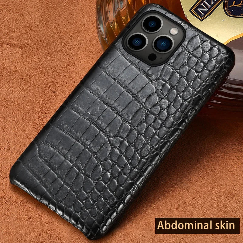 For iPhone 16 Pro Max 16 Plus 15Pro 15 11 12 13 14 Pro Shockproof Genuine Crocodile Leather Back Cover Abdomen For iPhone 12 Pro