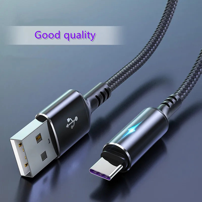 LED USB C Cable Fast Charging TYPE-C Cable 0.25m 1.2m 2m For Samsung A51 Huawei Xiaomi Cord For Android Mobile Phone Cables