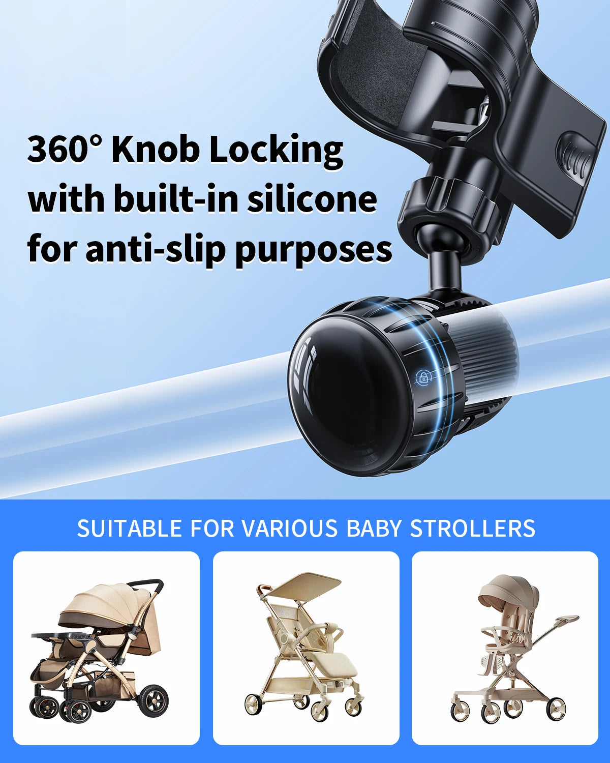 Eary Adjustable Baby Stroller Handheld Fan Holder Clip Universal Handheld Fan Turn to Clip-on Fan Baby Stroller Accessories