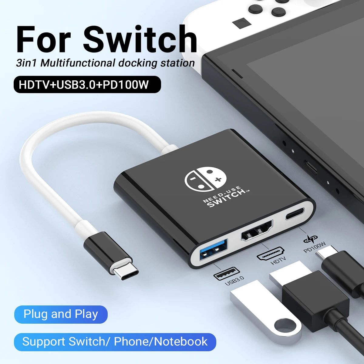 Switch Portable Docking Station TYPE C Hub with HDMI USB 3 0 Perfect for Travel Gaming Compact Design Easy Setup