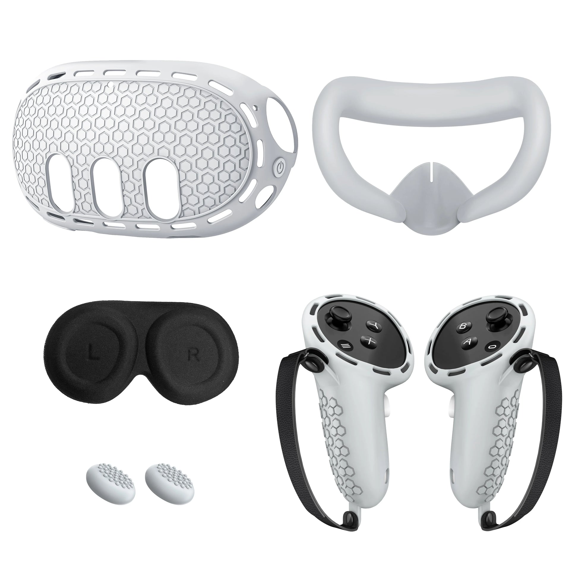 VR Accessories for Meta Quest 3, 4 in 1 Silicone Protective Case Set for Quest 3,Controller Grip Cover,VR Shell Cover,Face Cover GRAY