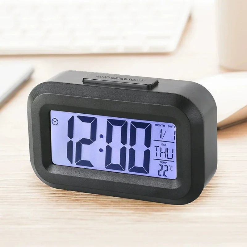 12/24h Led Digital Display Alarm Clock Home Bedside Battery Power Multifunction Snooze/Temperature Night Light Date Alarm Clock