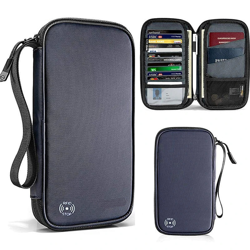 Travel Passport Wallet Multi-Function RFID Waterproof Family Passport Holder Trip Document Organizer Credit Card Package Purse blue