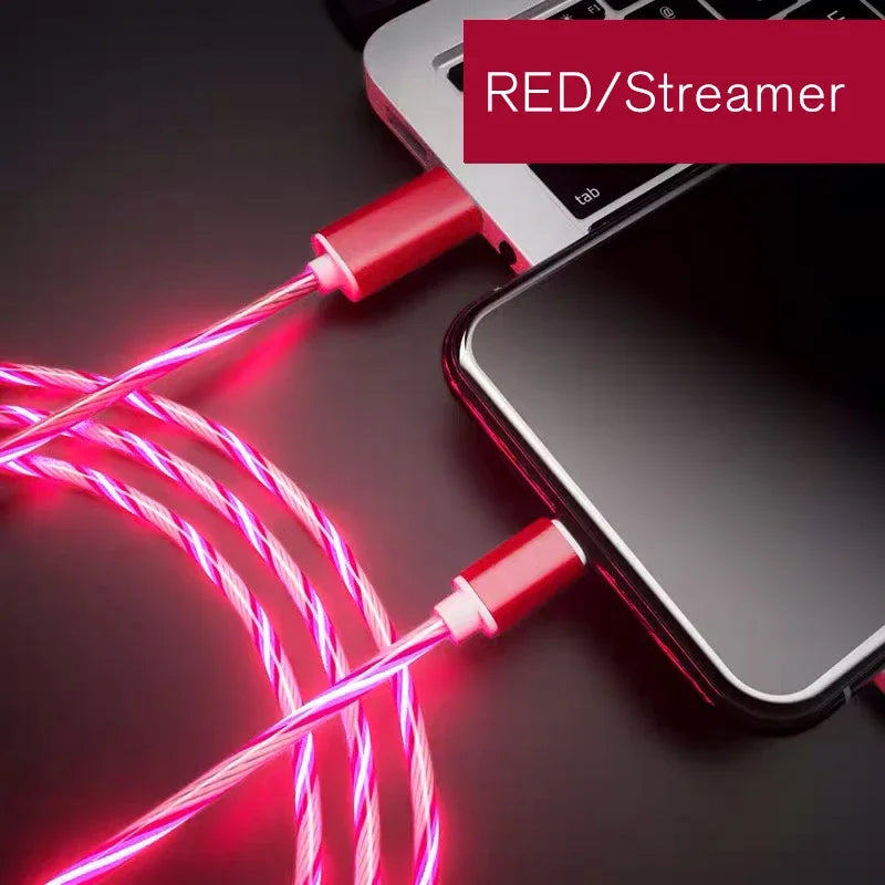 3A LED Light Glowing Fast Charging Data Cables USB Type C Micro Charger Wire For Samsung Huawei Mobile Phone Quick Cord Red Micro 0.25m