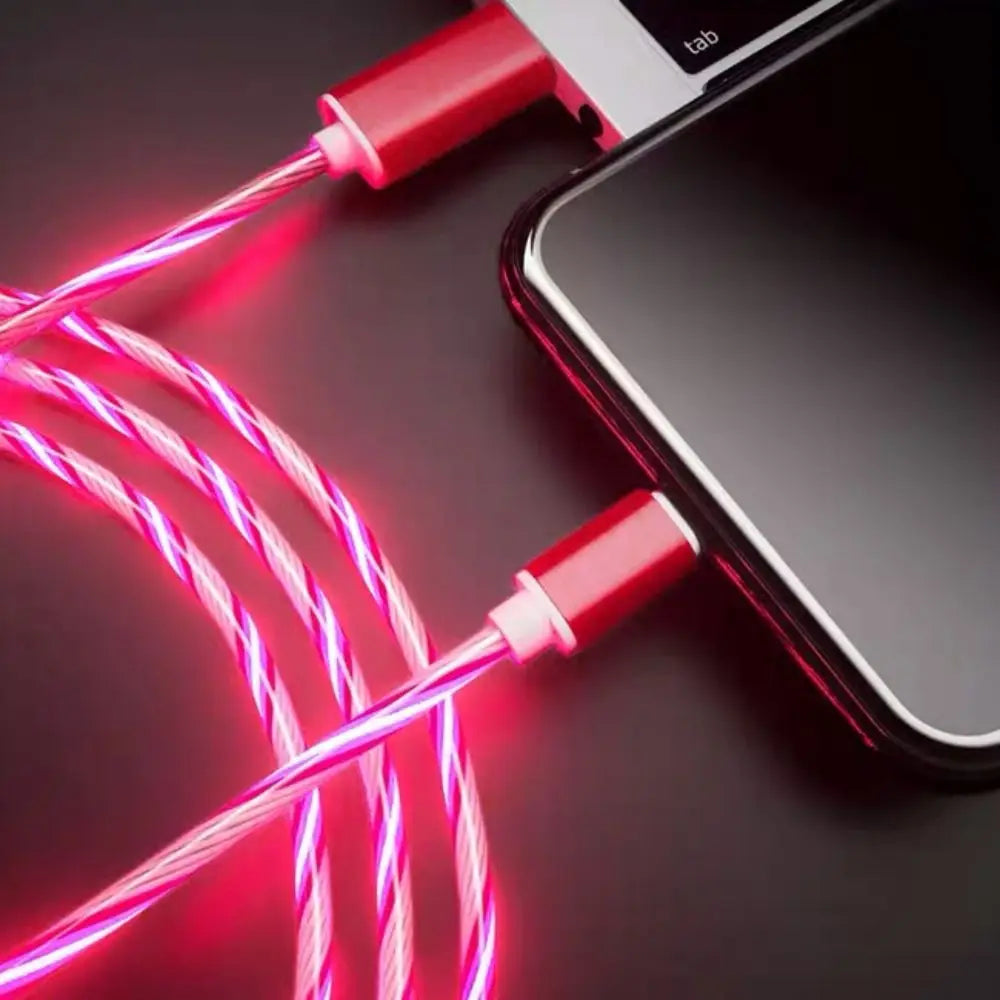 LED USB C Wire Micro USB Luminous Data Line Type C Type C Data Cord Glowing Cable Charge Wire Mobile Phone Charging Cables Type-c red