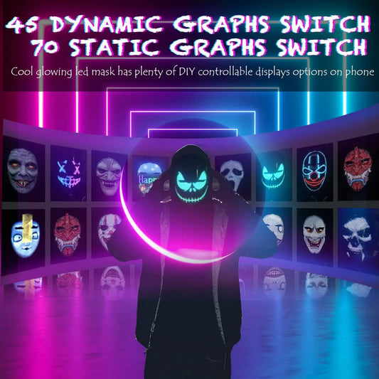 Bluetooth RGB Light Up LED Mask Diy Picture Animation Text Halloween Christmas Carnival Costume Party Game Child Masks Deco GIFT