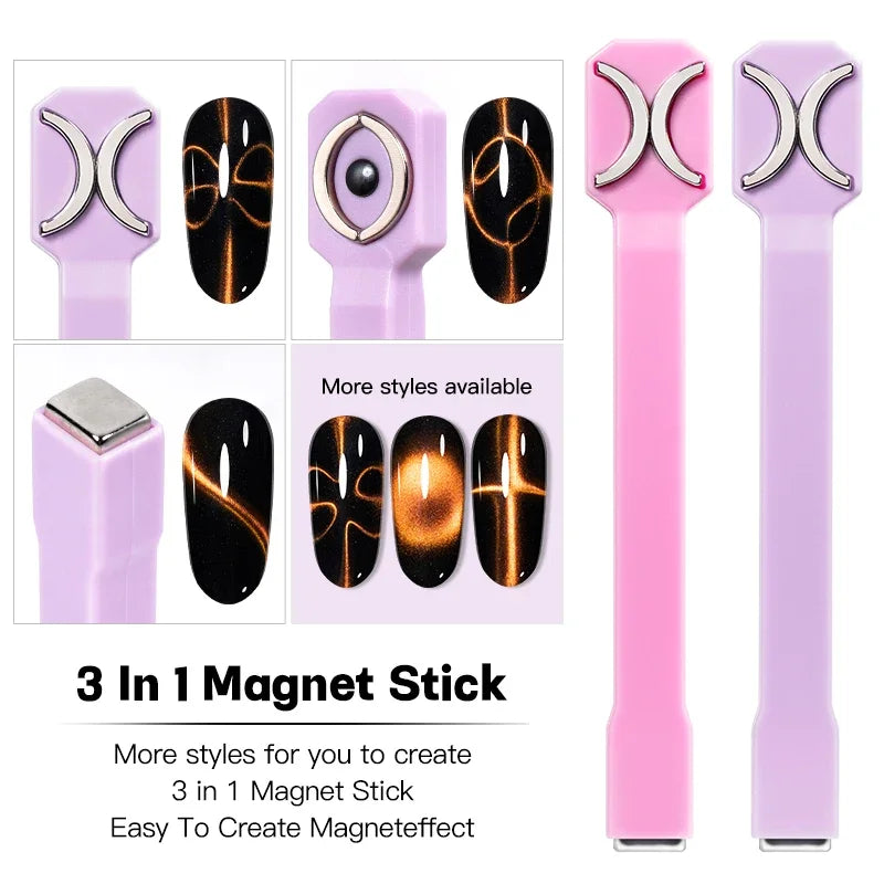 3 In 1 Nail Art Magnetic Stick Multi-Function UV/LED Gel Polish Nail Art Tools for 3D Cat Magnetic Gel Painting Magnet Wand DIY