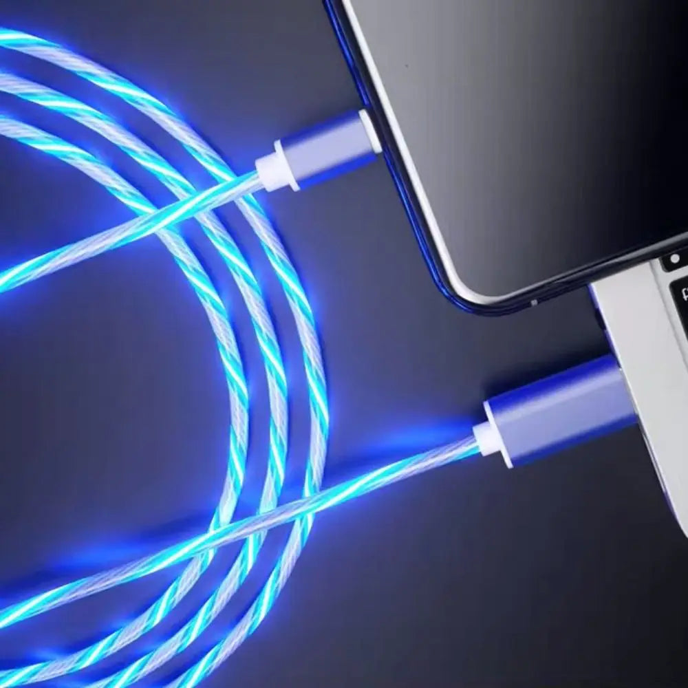 LED USB C Wire Micro USB Luminous Data Line Type C Type C Data Cord Glowing Cable Charge Wire Mobile Phone Charging Cables Micro USB blue