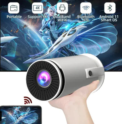 HY300 Portable Smart Projector - Android 11, WiFi 6 & 180° Rotating Stand