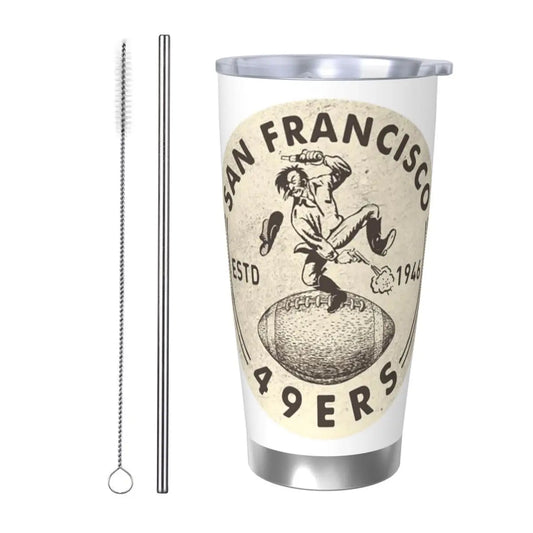 Vintage San Francisco 49ers | Buck Stainless Steel 20oz Tumbler, Vacuum Insulated Mug, Thermal Cup with Lid and Straw – Hot Cold Drink Sports Fan Gift