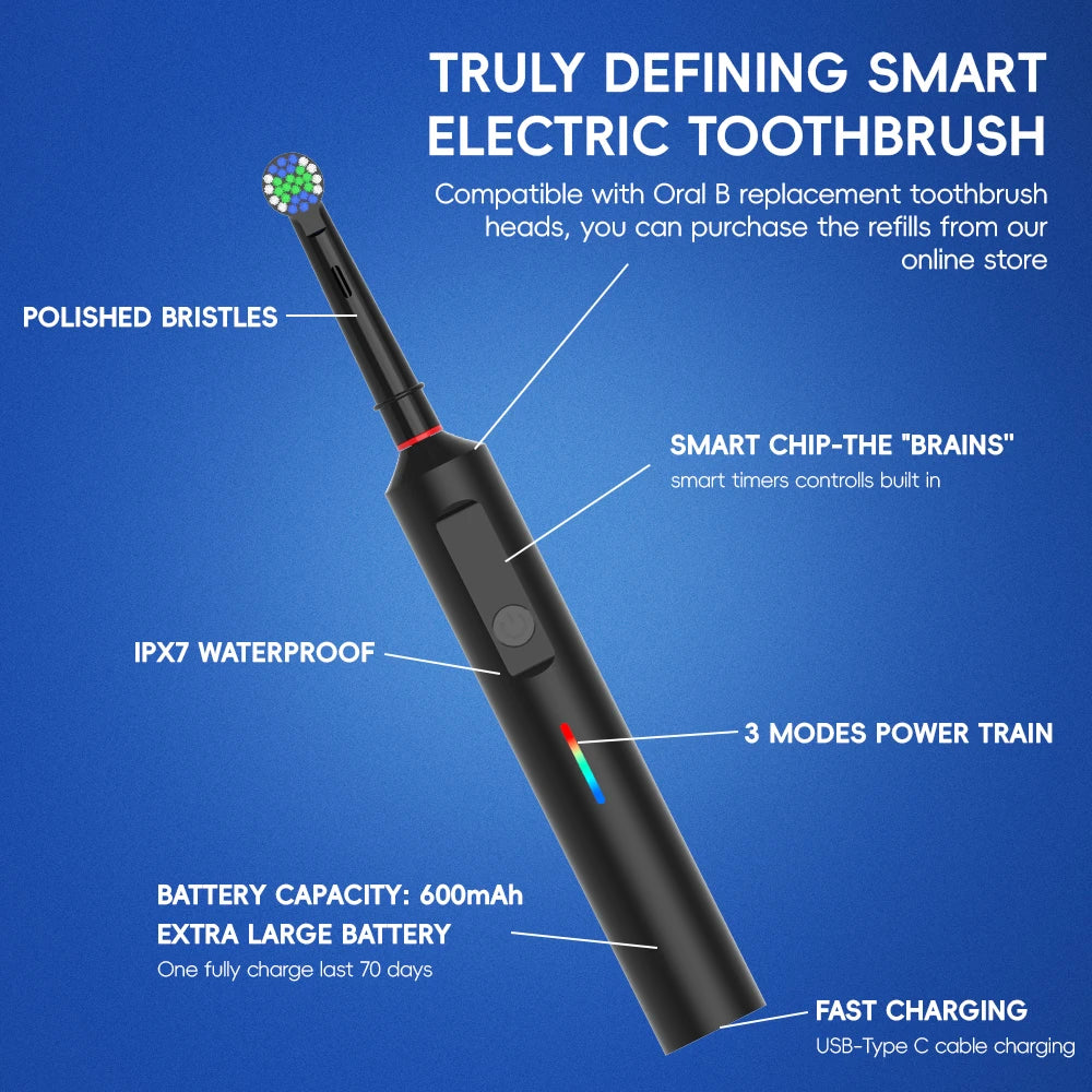 Smart Rotating Electric Toothbrush, Rechargeable Rotary Toothbrush  Heads, Compatible with Oral B Replacement Brush Heads