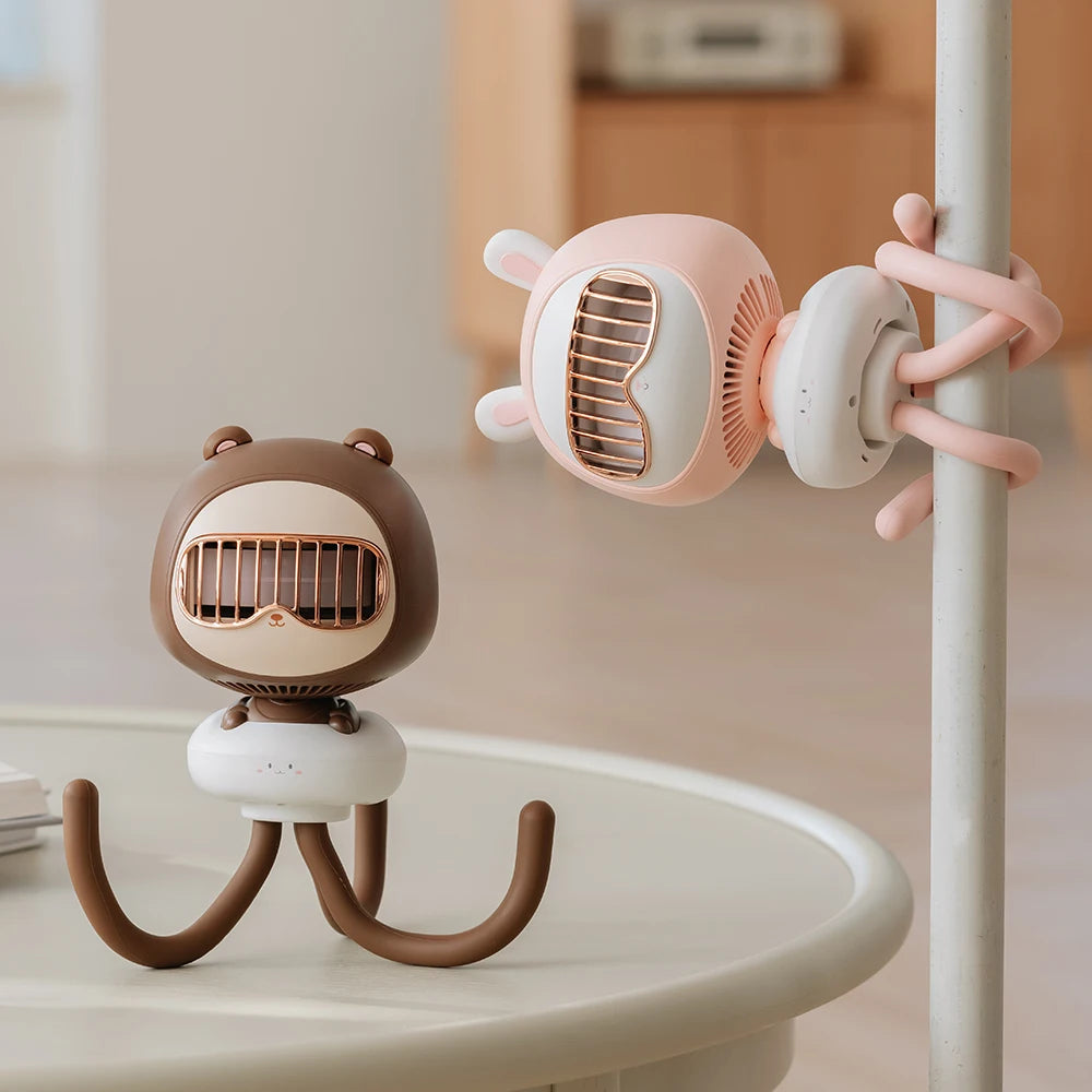 Mini Handheld Stroller Fan, Portable Personal Baby Fan with Flexible Octopus Holder, 3600mAh Battery, 4 Speeds, USB Rechargeable