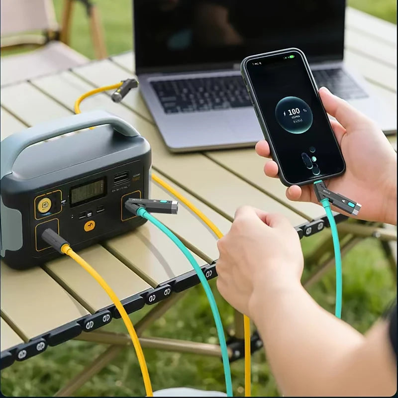 4-in-1 multifunctional data cable 240W USB C fast charging support ignition and LED lights suitable for camping and lighting