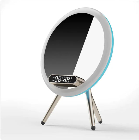 New Multi -function LED Mirror Alarm Clock Wireless Charger Digital Clock Time USB Table Clock White Electrical outlet(USB)