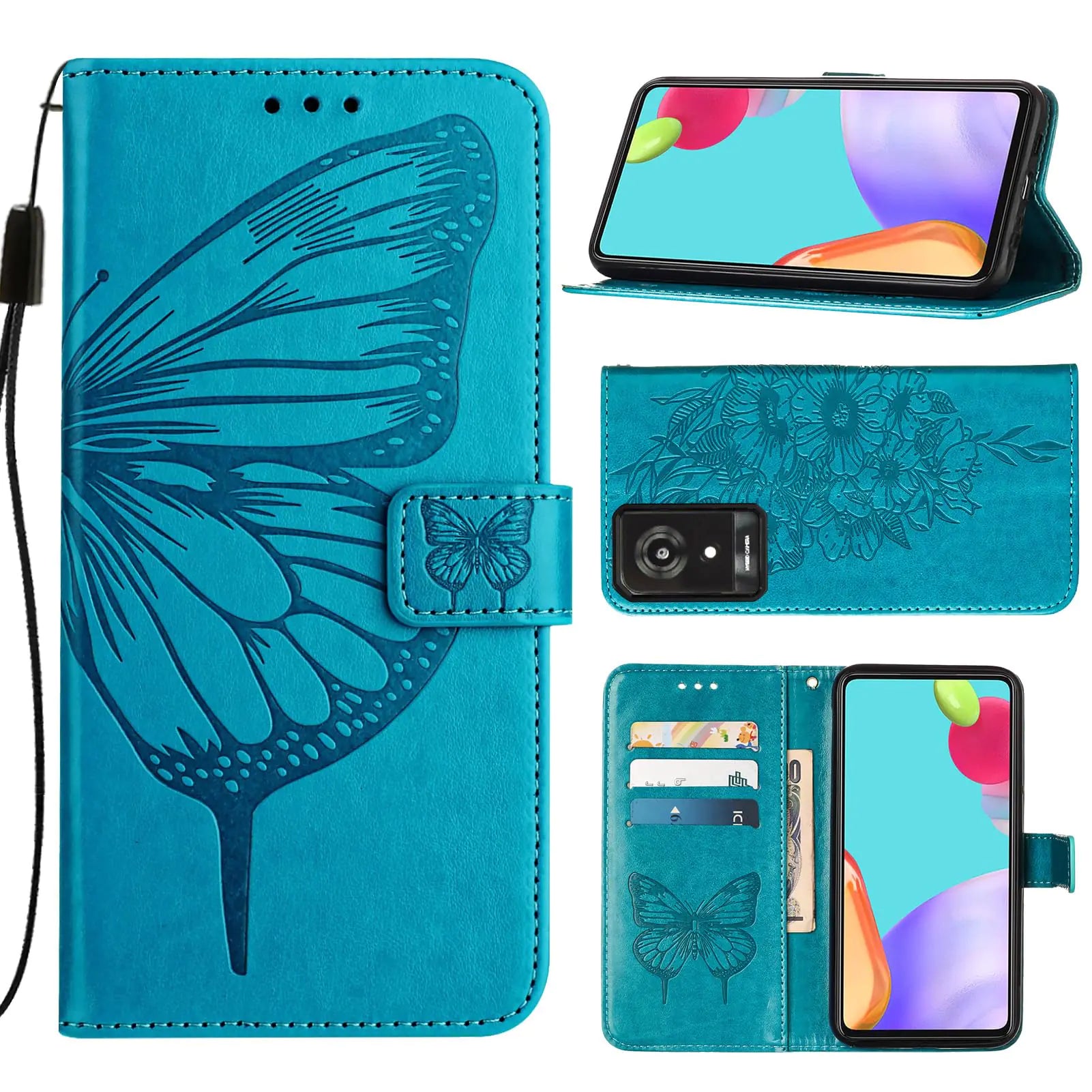 Covthch Compatible with TCL K24 Phone Case TCL K24 T434 Case TCL K24 Wallet Case TCL K24 T434 2024 Phone Case [Butterfly Magnetic Leather Wallet Flip Case with Credit Card Holder Kickstand] -Blue