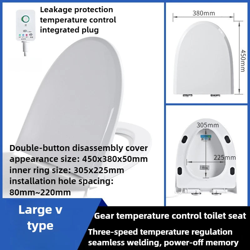 220V Heated Toilet Cover, Seat Heating, Three-speed Temperature Regulation, Smart, Toilet Seat Cover, Waterproof V U, Household, Winter Big V 220V
