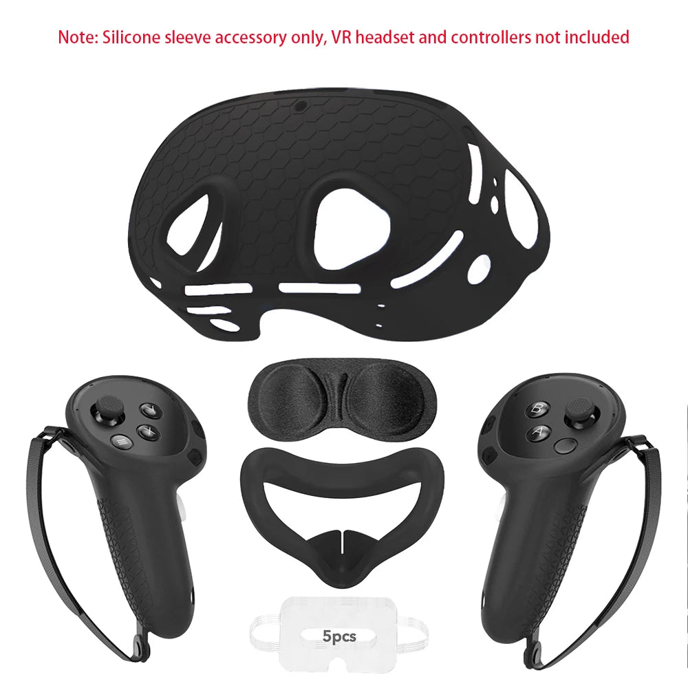 Silicone Protective Cover for Meta Quest 3S Accessories，VR Headset Controller Anti-Scratch Soft Shell Case For Oculus Quest 3S Black