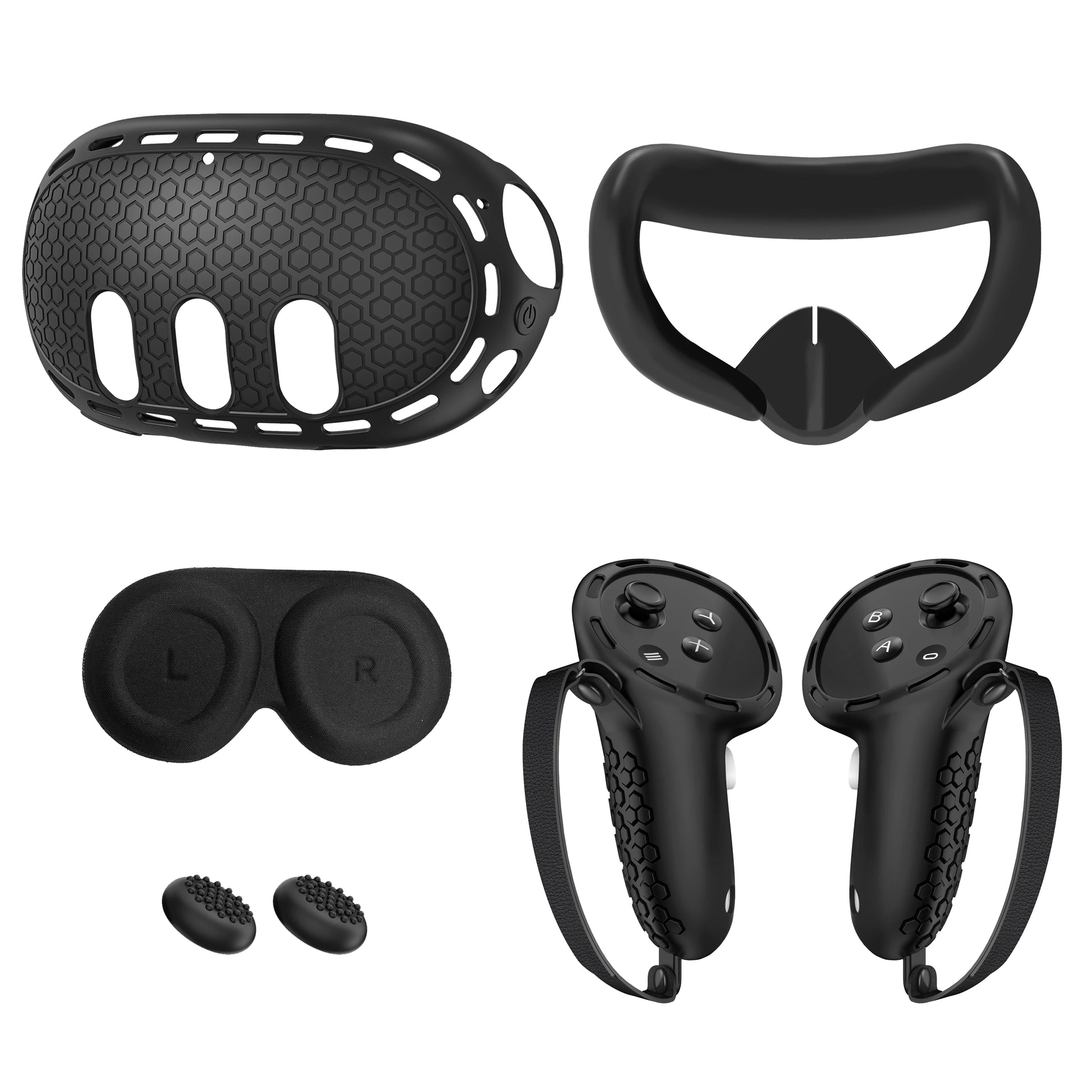 VR Accessories for Meta Quest 3, 4 in 1 Silicone Protective Case Set for Quest 3,Controller Grip Cover,VR Shell Cover,Face Cover black