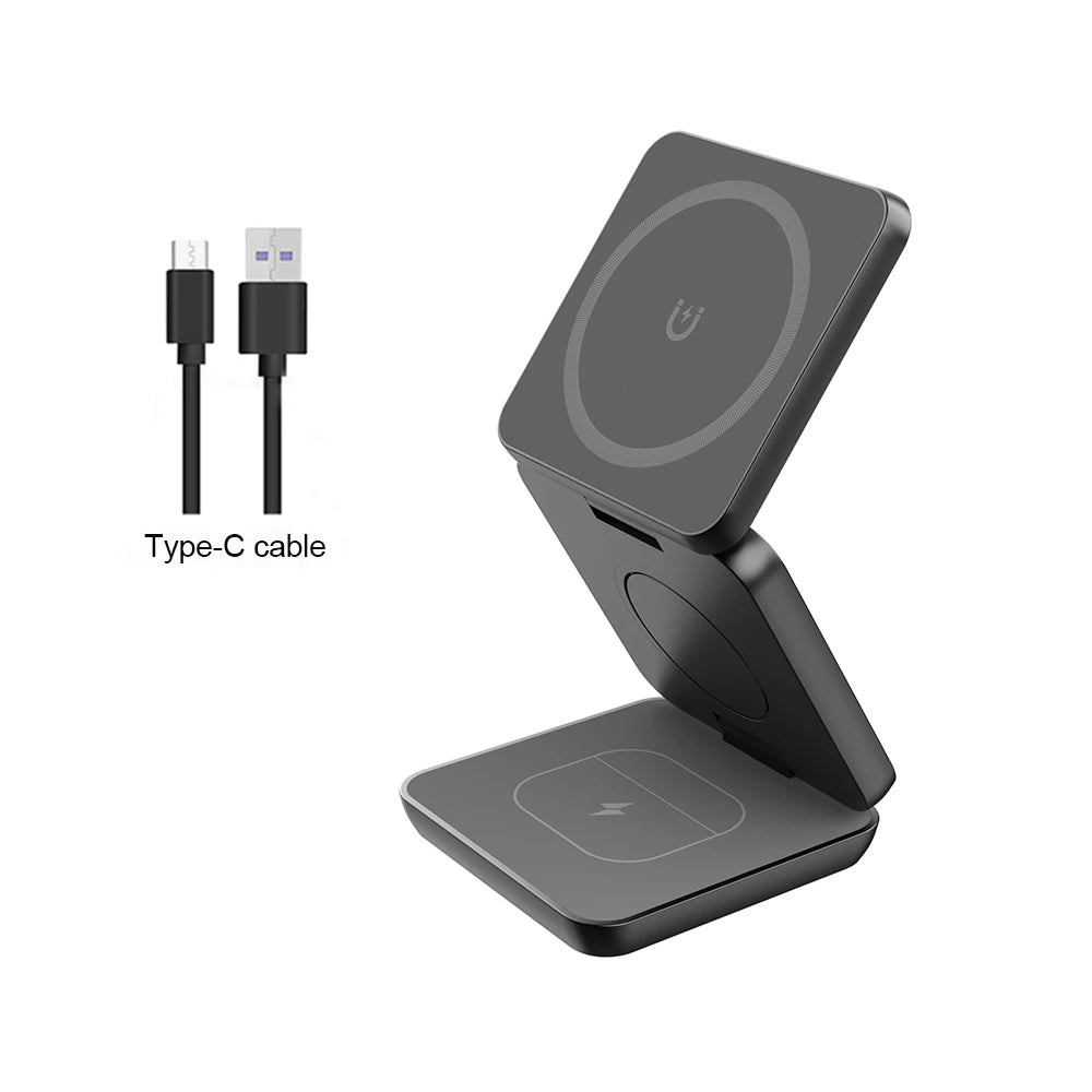 3 In 1 Foldable Magnetic Wireless Charger Stand For iPhone 16 15 14 13 Pro Max iWatch 10 9 AirPods Fast Charging Station Holder