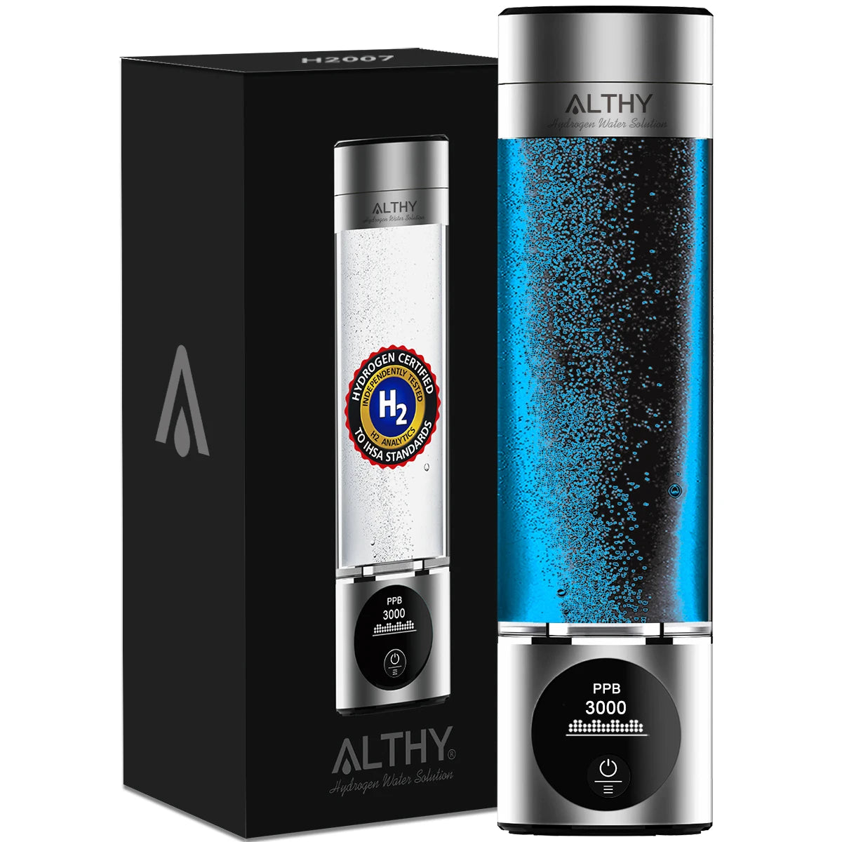 ALTHY, Performance Hydrogen Water Generator, Bottle, DuPont, SPE+PEM, Dual, Chamber + PPB&Time&Battery, Display, + H2 Inhalation, Device H2-007