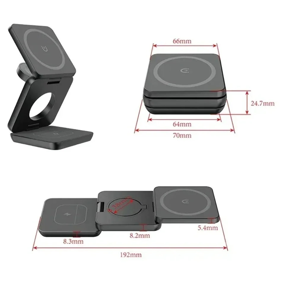 3 In 1 Foldable Magnetic Wireless Charger Stand For iPhone 16 15 14 13 Pro Max iWatch 10 9 AirPods Fast Charging Station Holder