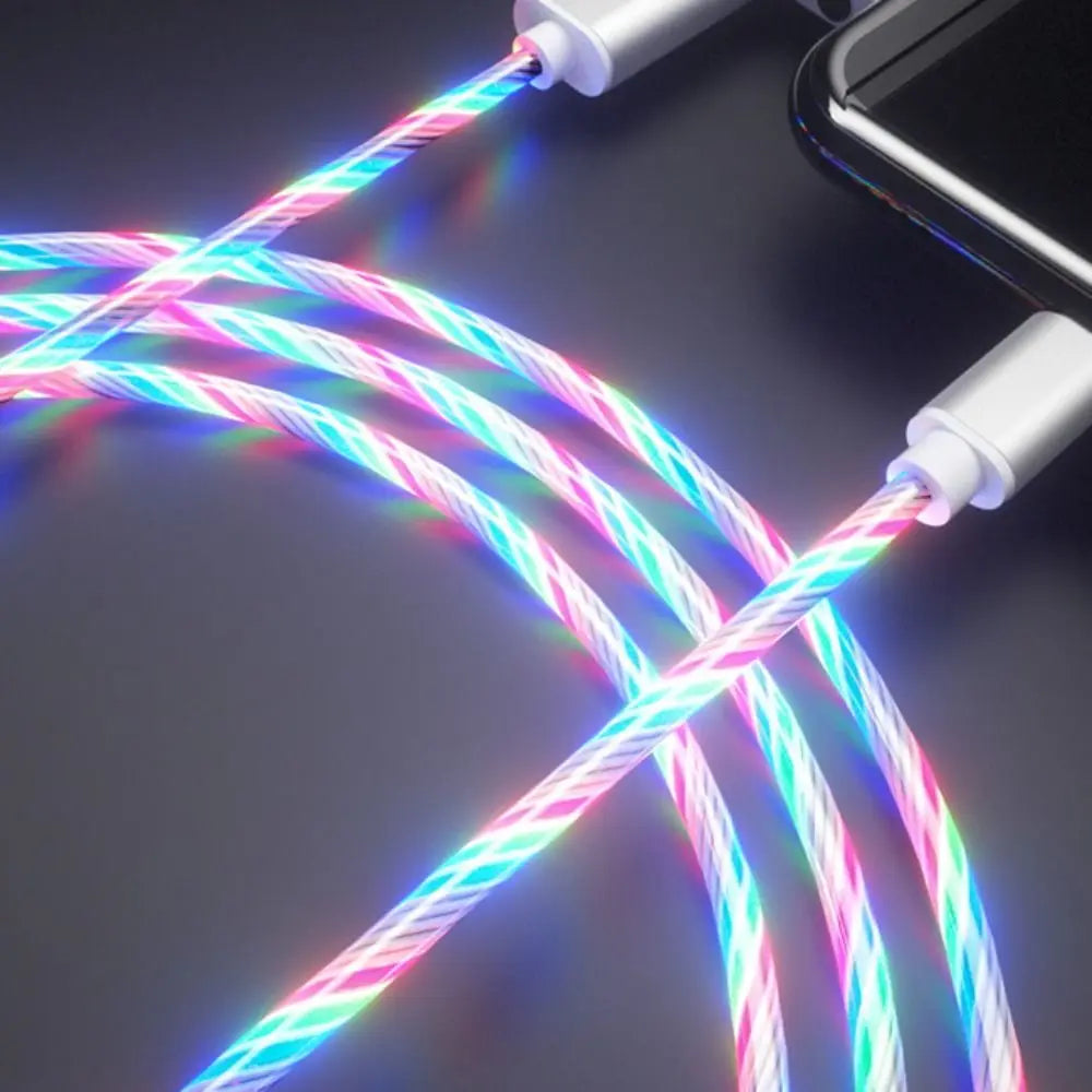 LED USB C Wire Micro USB Luminous Data Line Type C Type C Data Cord Glowing Cable Charge Wire Mobile Phone Charging Cables Micro USB white